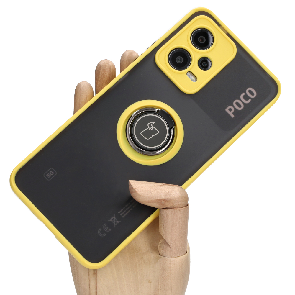 SATURCASE Custodia Antiurto Per Xiaomi Pocophone F1 - Doppio Strato PC E Silicone Con Anello Metallico A Cavalletto E Supporto Magnetico, Nero
